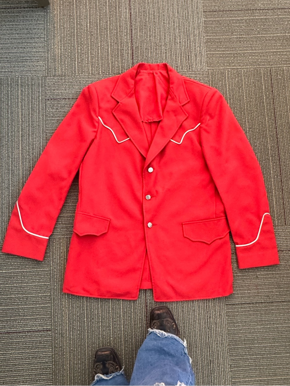 ❤️ Vintage Red Western Blazer Jacket White Piping Snap Front Rodeo Country